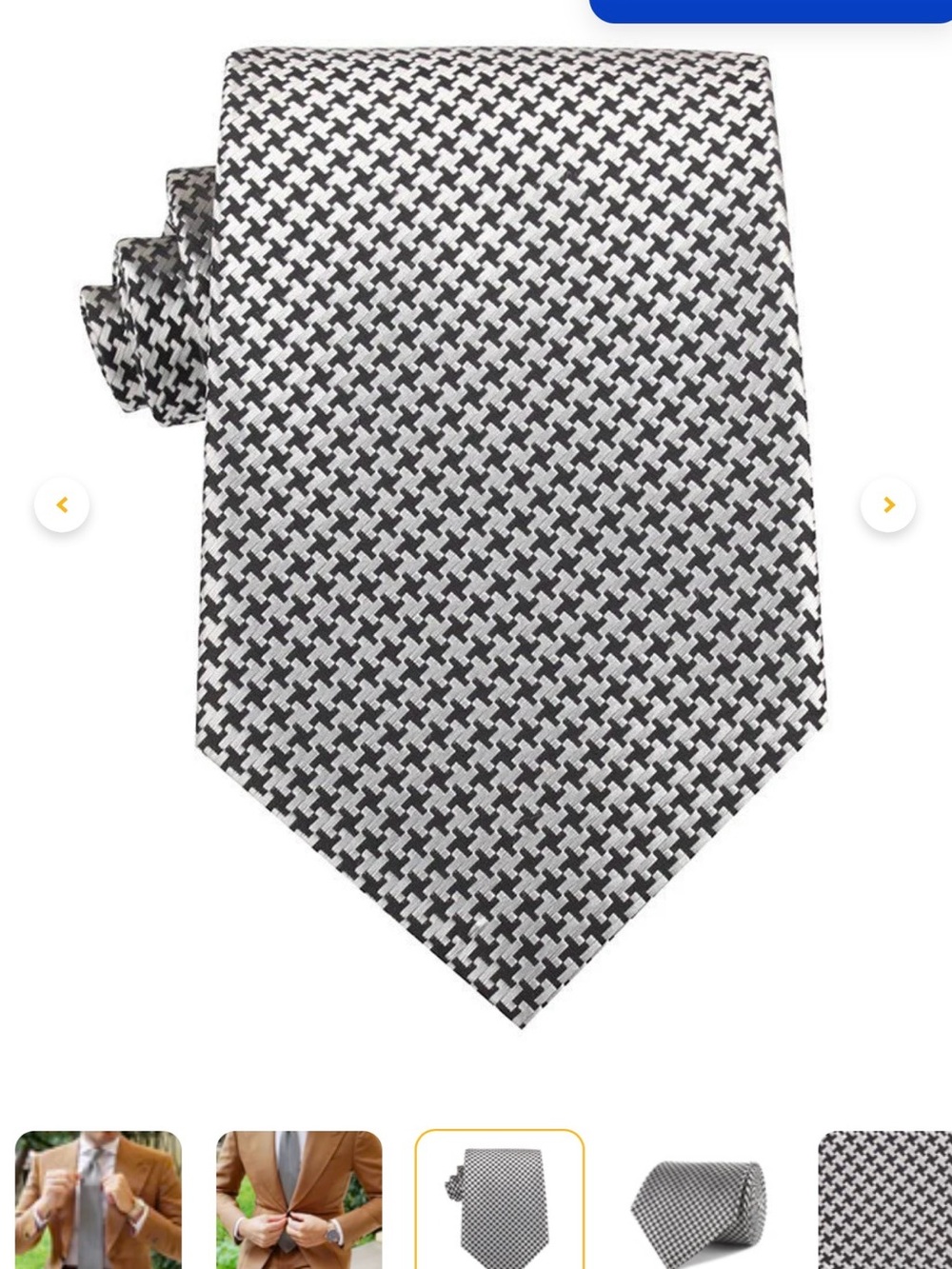 Men's Black and White Houndstooth Silk Tie